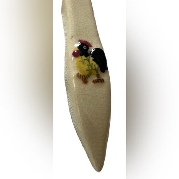 Vintage Serving Set WOOD AND CERAMIC  ROOSTER SPOON AND FORK Salad SET VINTAGE - Picture 4 of 6